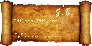 Gémes Bálint névjegykártya